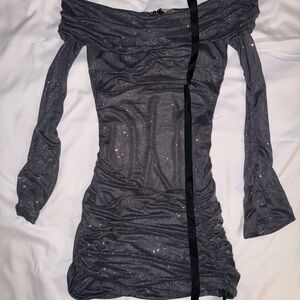 White Fox Boutique Sparkling Charcoal Long Sleeve Dress